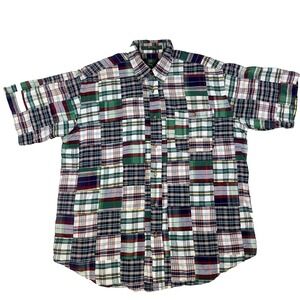 VTG Mens Orvis Patchwork Button Up Shirt Short Sleeve Multicolor Size Large